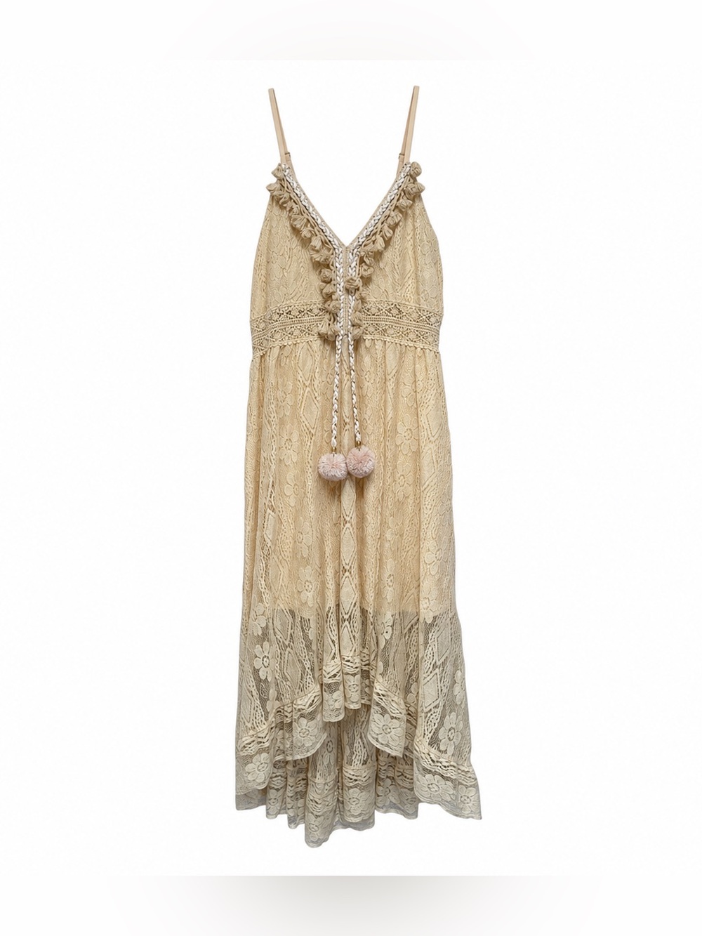 Cupshe XL Boho Lace High Low Dress NWT Cream Tassel Beach Cover Up